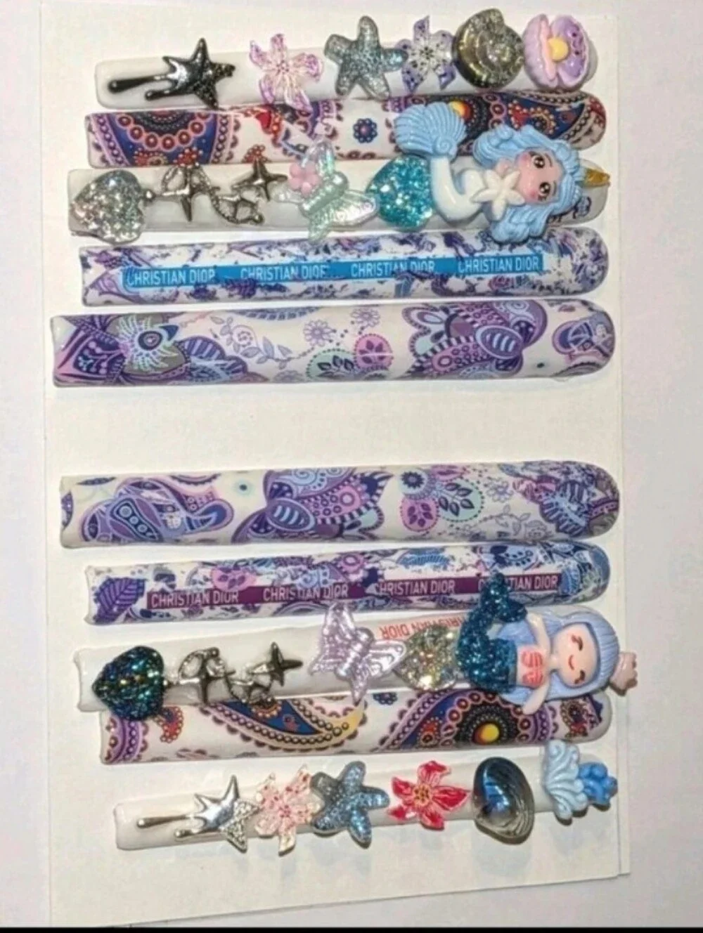 Hand CRAFTED Ladies Mermaid Press On  Nail  Set - Purple & Blue Paisley Sz Large